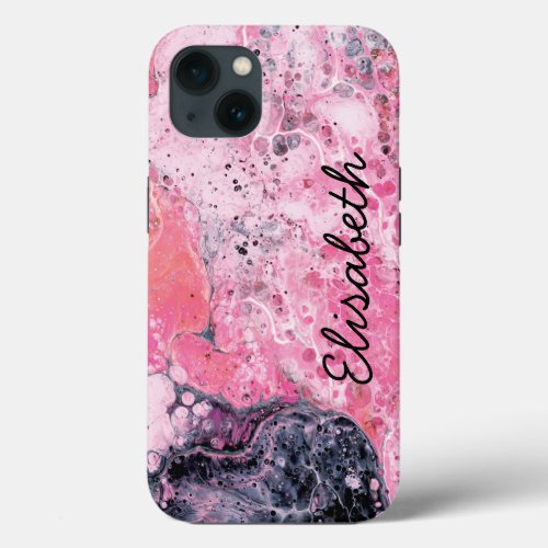 Abstract Art With Acrylic Paint Pour Pink Black iPhone 13 Case