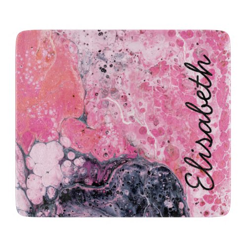 Abstract Art With Acrylic Paint Pour  Pink Black Cutting Board