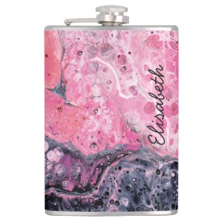 Abstract Art With Acrylic Paint Pour | Pink Black Flask