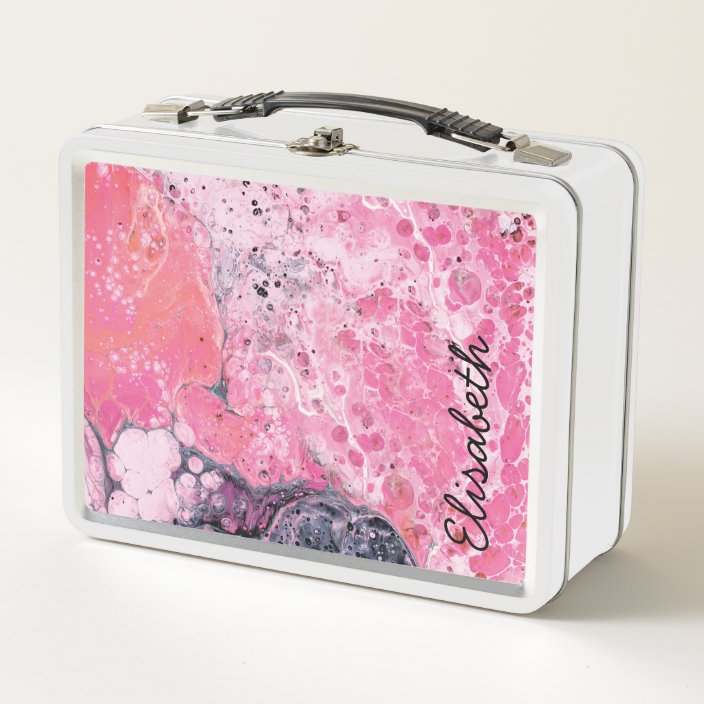 Abstract Art With Acrylic Paint Pour Pink Black Metal Lunch Box