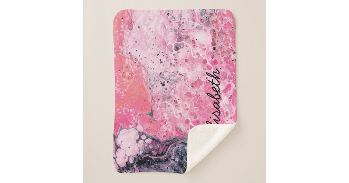 Abstract Art With Acrylic Paint Pour Pink Black Sherpa Blanket