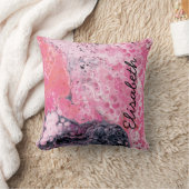 Abstract Art With Acrylic Paint Pour | Pink Black Throw Pillow (Blanket)