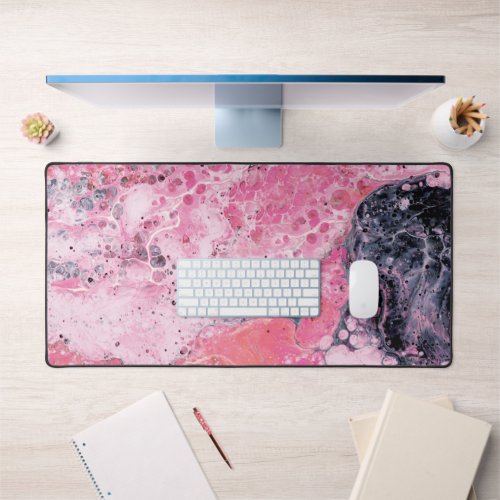 Abstract Art With Acrylic Paint Pour Pink Desk Mat