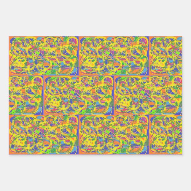 Abstract art with bright yellow thread wrapping paper sheets (Front)