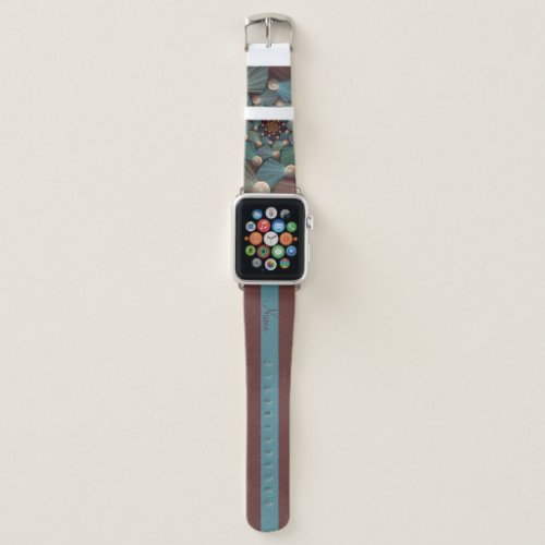 Abstract Art With Depth Brown Slate Blue Name Apple Watch Band