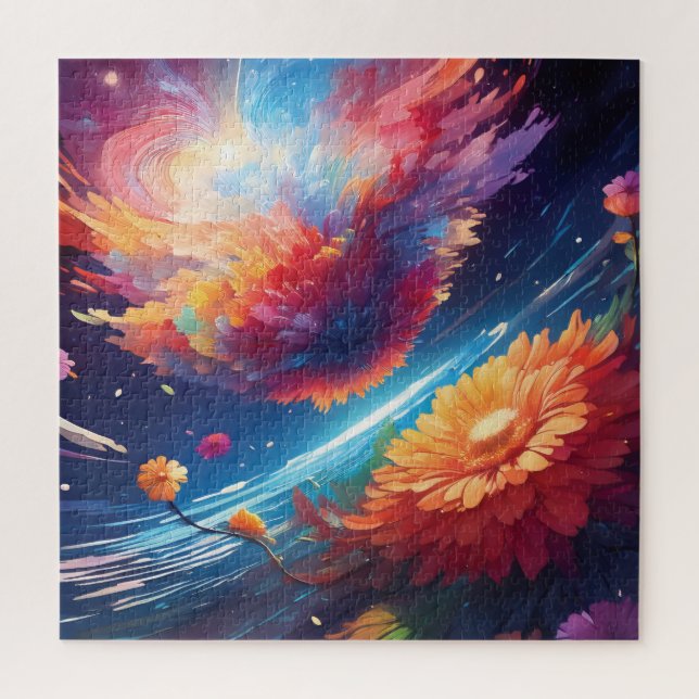 Abstract art with flowers in space jigsaw puzzle (Vertical)