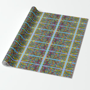 abstract art with panes stained glass look wrapping paper