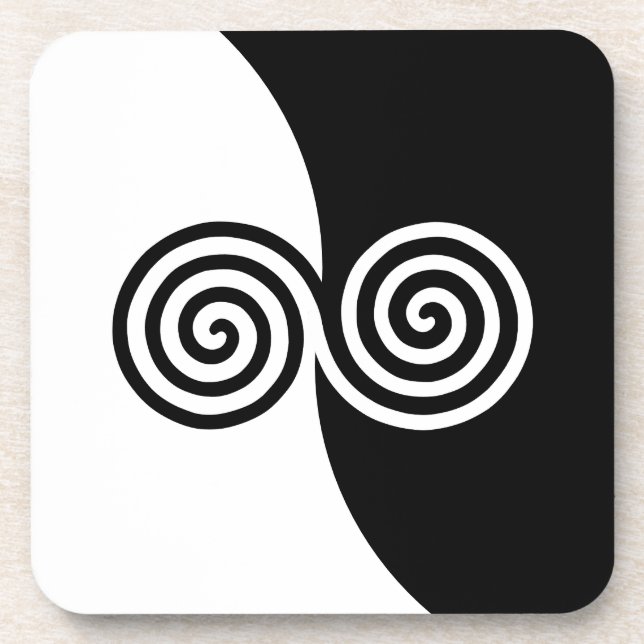 Abstract Art with Spiral Circles in Black & White Beverage Coaster (Front)