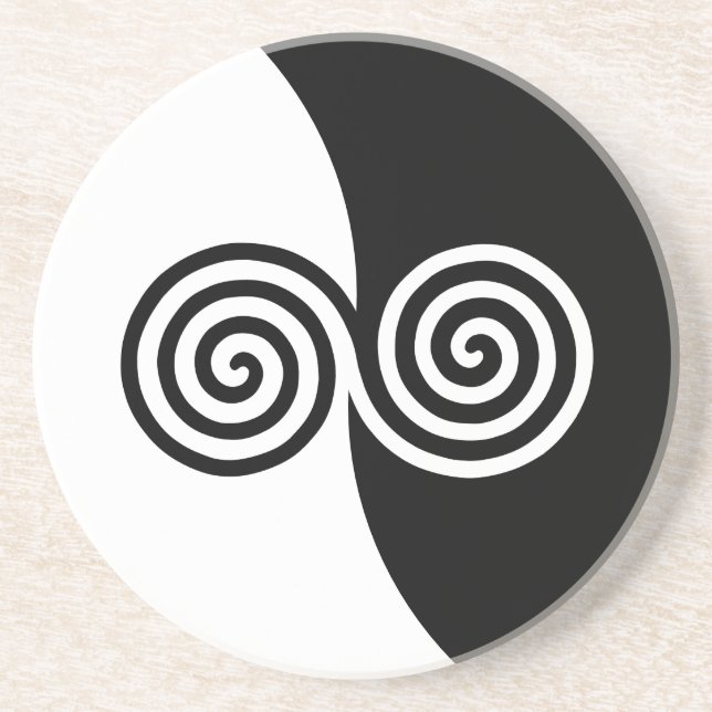 Abstract Art with Spiral Circles in Black & White  Coaster (Front)