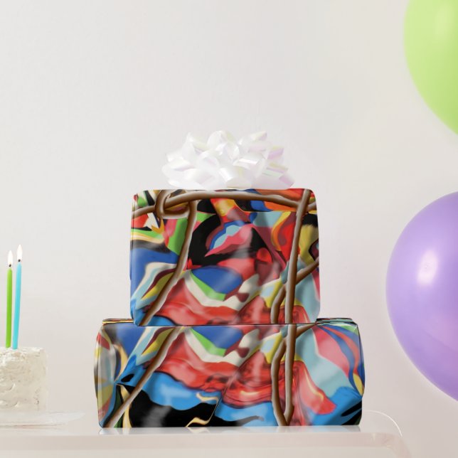 abstract art with twine  wrapping paper (Party Gifts)