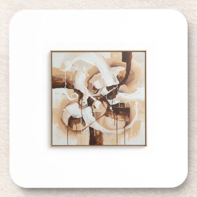 Abstract art with white, beige and brown colours. beverage coaster (Front)