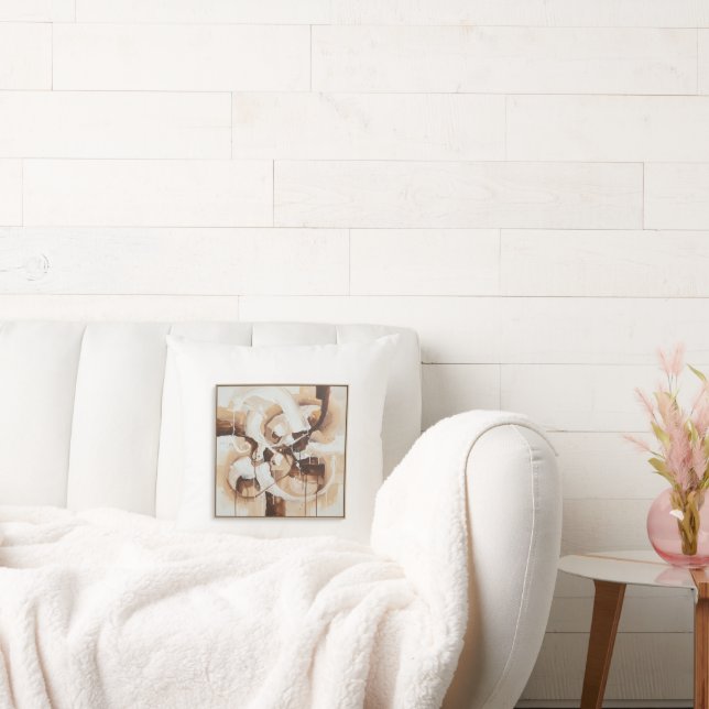 Abstract art with white, beige and brown colours. throw pillow (Couch)