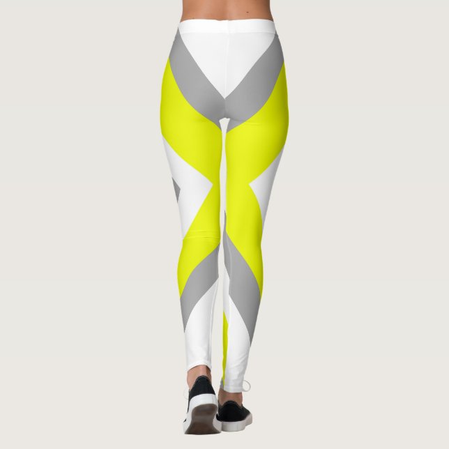 Abstract Art Yellow Grey White Leggings (Back)