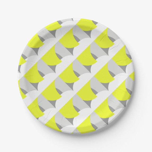 Abstract Art Yellow Grey White Paper Plates (Front)