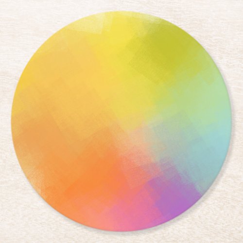 Abstract Art Yellow Pink Red Blue Green Colorful Round Paper Coaster