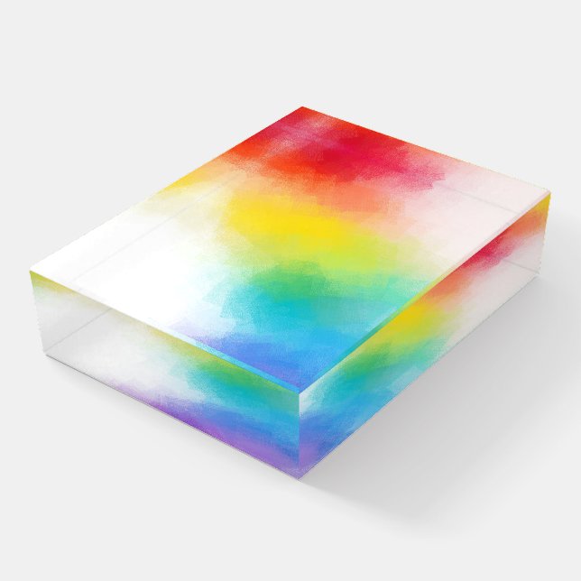 Abstract Art Yellow Pink Red Blue Green Trendy Paperweight (Angled)