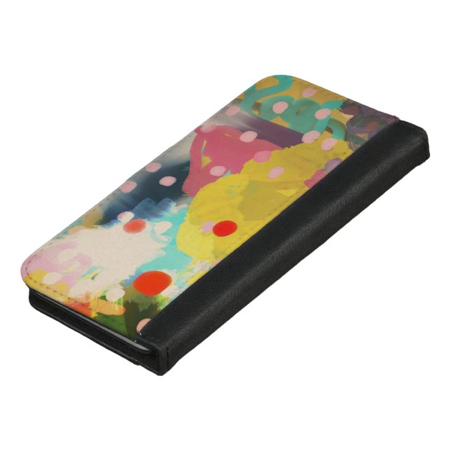 ABSTRACT ART YELLOW PINK RED iPhone WALLET CASE (Top)