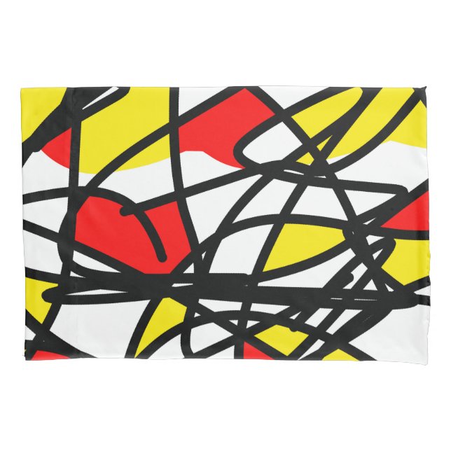 Abstract Art Yellow Red Black White Pillow Case (Front)