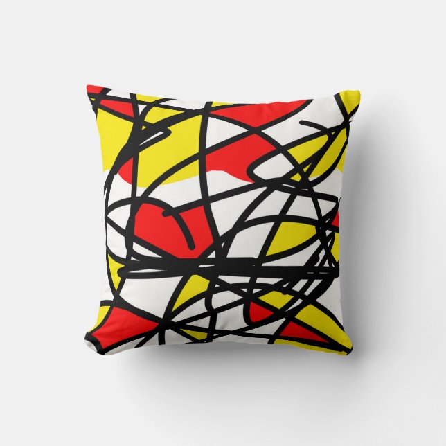 Abstract Art Yellow Red Black White Throw Pillow (Front)
