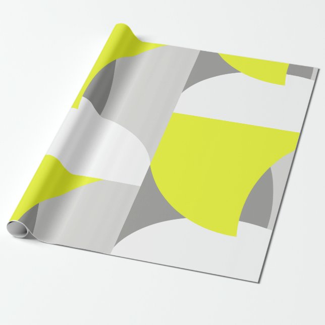 Abstract Art Yellow White Grey Pattern Wrapping Paper (Unrolled)