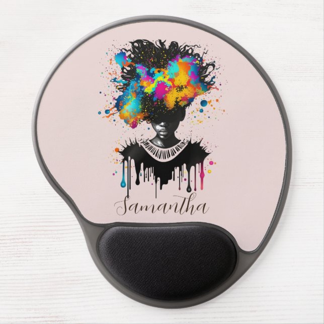 Abstract Artist Afro Woman | Black and White Gel Mouse Pad (Front)