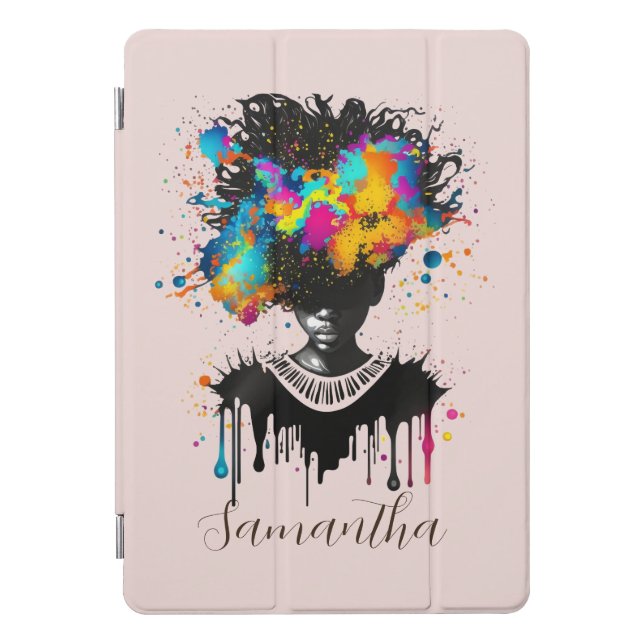 Abstract Artist Afro Woman | Black and White iPad Pro Cover (Front)