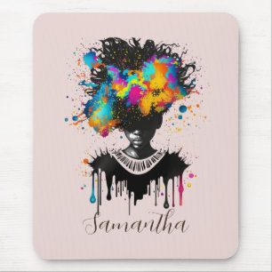 Abstract Artist Afro Woman Black and White Mouse Pad