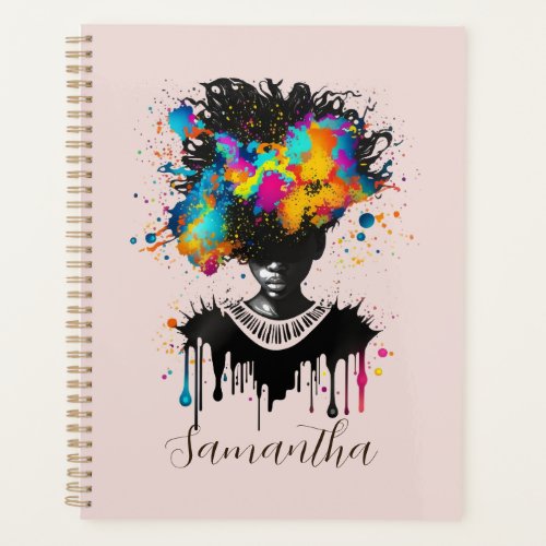 Abstract Artist Afro Woman  Black and White Planner