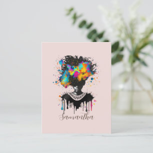 Abstract Artist Afro Woman   Black and White Postcard