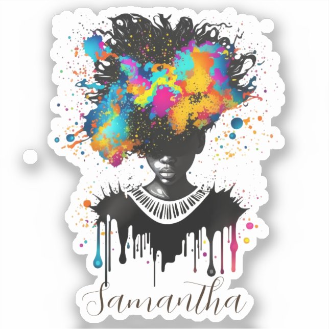 Abstract Artist Afro Woman | Black and White Sticker (Front)