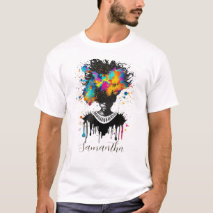 Abstract Artist Afro Woman   Black and White T-Shirt