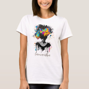 Abstract Artist Afro Woman   Black and White T-Shirt