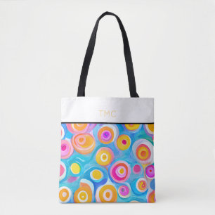 Abstract Artist Circles Bright Colors Custom Name Tote Bag