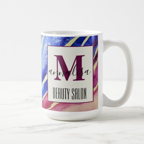 Abstract Artistic Blue Pink Beauty Salon Monogram Coffee Mug
