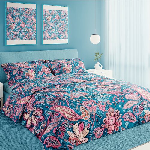 Abstract Artistic Boho Groovy Floral Wildflowers  Duvet Cover