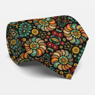 Abstract Artistic Boho Pattern Whimsical Floral Neck Tie