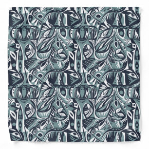 Abstract Artistic Boho Whimsical Geometric Blue Bandana
