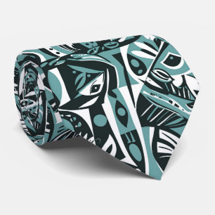 Abstract Artistic Boho Whimsical Geometric Blue Neck Tie