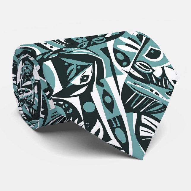 Abstract Artistic Boho Whimsical Geometric Blue Neck Tie (Rolled)