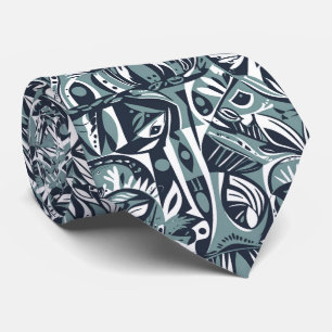 Abstract Artistic Boho Whimsical Geometric Blue Neck Tie