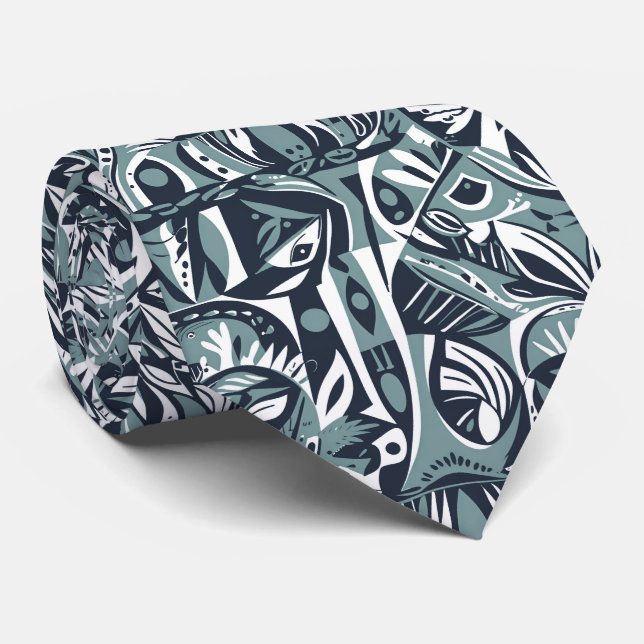 Abstract Artistic Boho Whimsical Geometric Blue Neck Tie (Rolled)