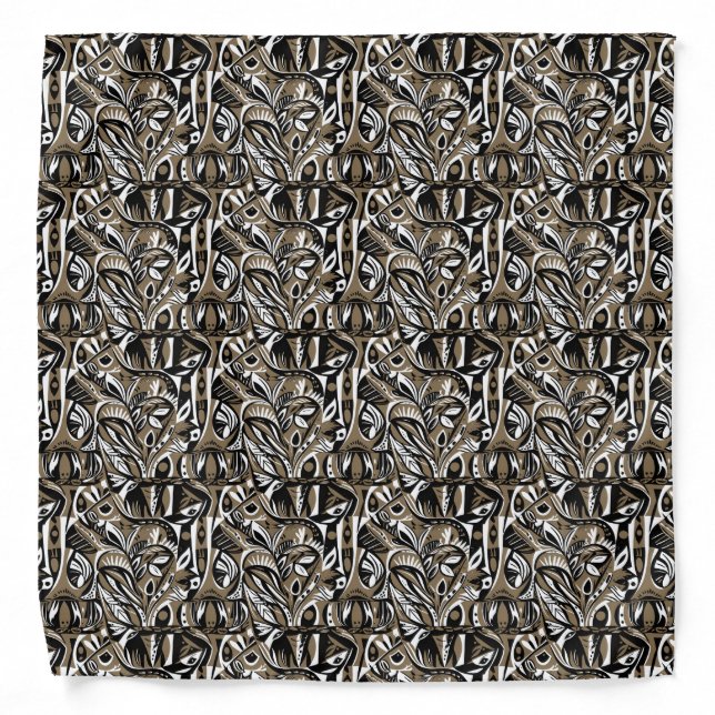 Abstract Artistic Boho Whimsical Geometric Brown Bandana (Front)