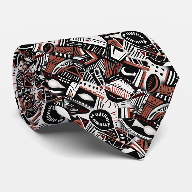 Abstract Artistic Boho Whimsical Geometric Pattern Neck Tie (Rolled)