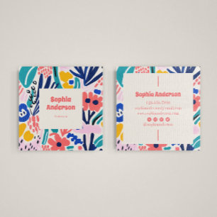 Abstract Artistic Floral - Trendy Colorful Square  Business Card