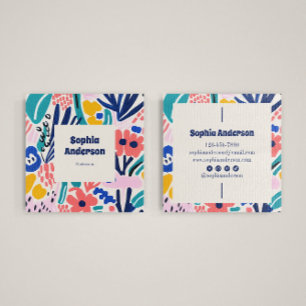 Abstract Artistic Floral - Trendy Colorful Square  Business Card