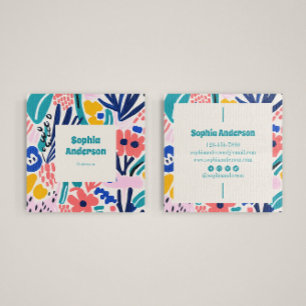 Abstract Artistic Floral - Trendy Colorful Square  Business Card