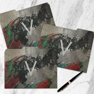 Abstract Artistic Glam Faux Gold Glittery Monogram File Folder