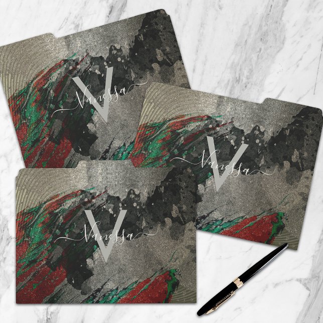 Abstract Artistic Glam Faux Gold Glittery Monogram File Folder (Creator Uploaded)