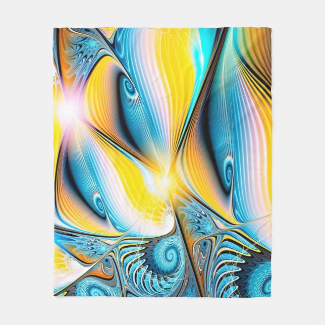 Abstract artistic golden and blue modern light bac fleece blanket (Front)