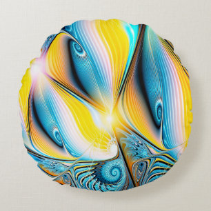 Abstract artistic golden and blue modern light bac round pillow